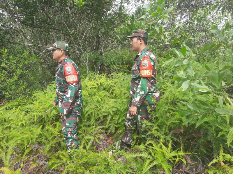 Babinsa Serda Panjaitan dan Praka A. Manulang, berpatroli Karhutla di Jalan Bekasap, Batsol