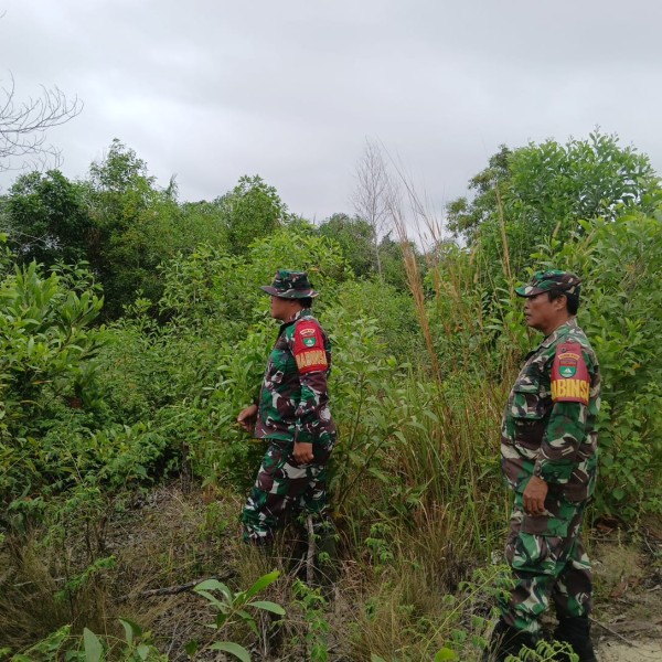 Babinsa Sertu Rosdianto, Koptu P.Samosir, Praka Amser.Manulang Patroli Karhutla di jalan Rangau, Desa Petani
