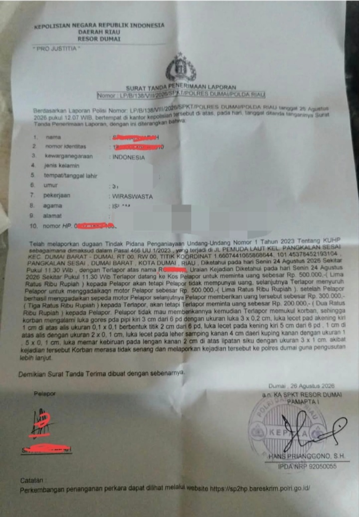 Diduga Lakukan Penganiyaan, Oknum Bidan Rumah Sakit Kota Dumai, dilaporkan Ke Polisi