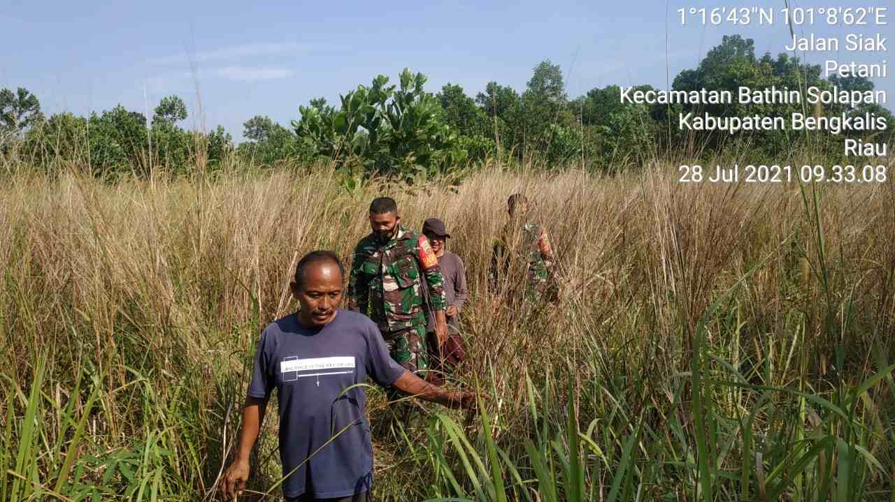 Sertu Robbi dan Serda A. Junaidi Patroli Titik Api di Desa Petani