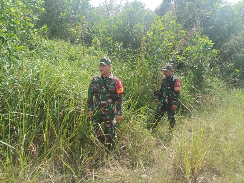 Babinsa Serda ML.Silaban, Praka Amser Manulang Berpatroli Karhutla di Jalan Tanpa Nama Desa Balai Makam, Batsol, Bengkalis