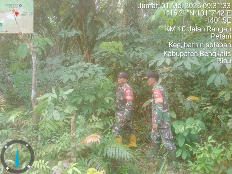 Babinsa Sertu Sutiman, Serda Z.Panjaitan Patroli Karhutla di Desa Petani, Mandau