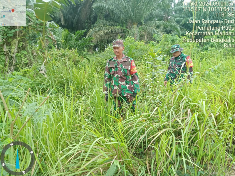 Babinsa Serka N. Saragih, Sertu Handoko dan Kopda P. Samosir Berpatroli Karhutla di Jalan Rangau