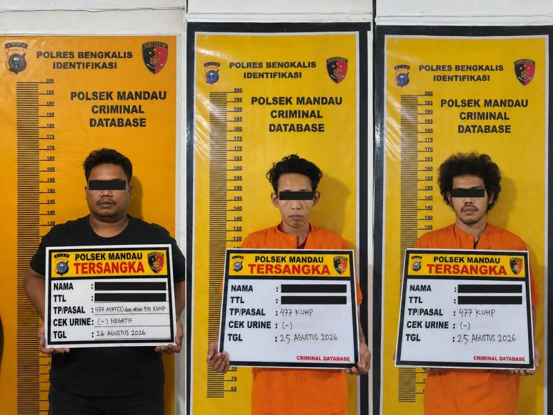 Opsnal Polsek Mandau dan Resmob Polres Bengkalis Amankan 3 Terduga Pelaku Curanmor