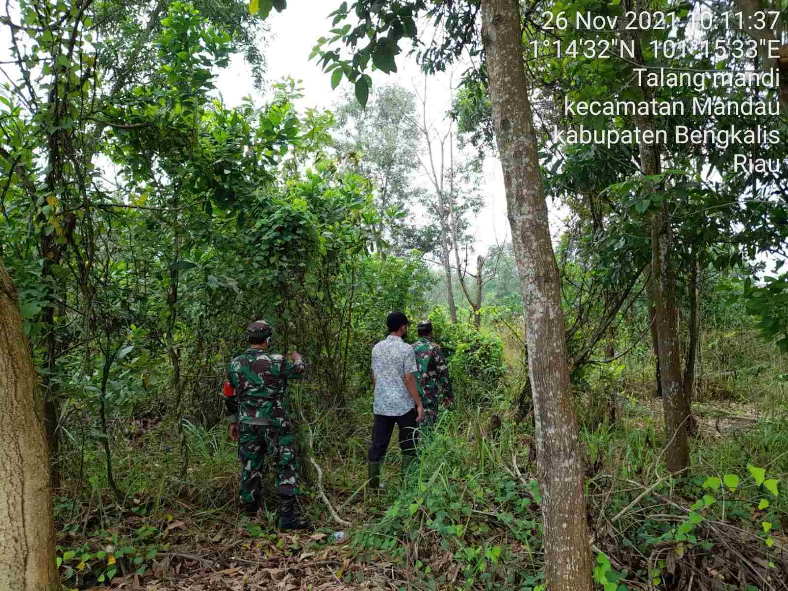 Sertu SDG Barus dan Sertu Rosdianto Patroli Karhutla di Kelurahan Talang Mandi