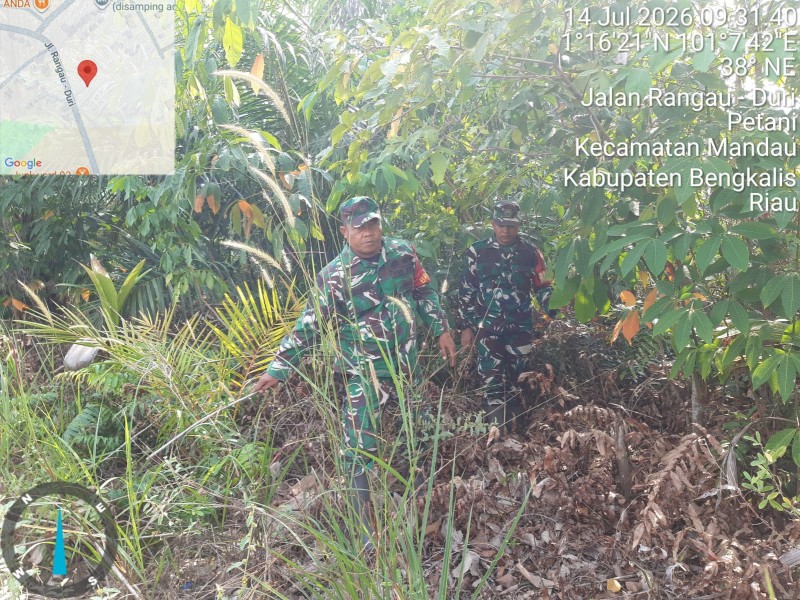 Babinsa Serka N Saragih, Serda Zulkarnain Patroli Karhutla di Desa Petani, Bathin Solapan, Bengkalis