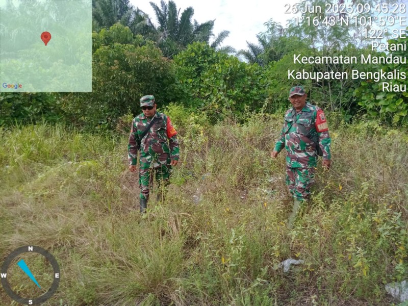 Babinsa Sertu Joni Raffha, Serda Paino, Koptu Muchsin khan Berpatroli Karhutla di Jalan Rangau KM 16, Bengkalis