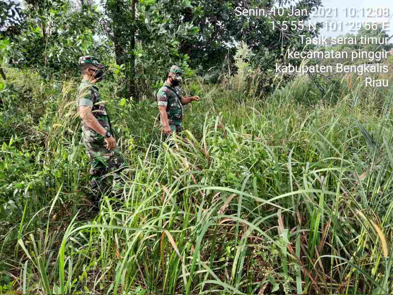 Serda Fikri dan Kopda Bambang Patroli Karhutla di Desa TST Kecamatan Talang Muandau