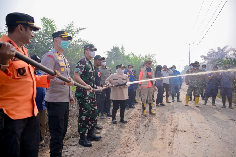 Bupati Kasmarni Tinjau Karhutla Sungai Meranti, Turun Langsung Padamkan Api