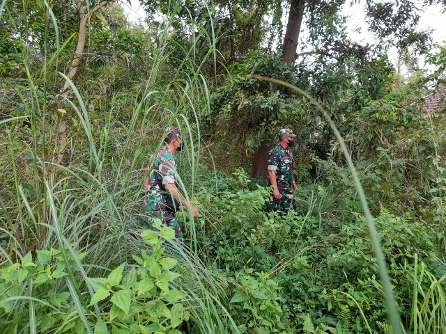 Peltu Jefri Dian dan Sertu SDG Barus Patroli Karhutla di Kelurahan Pematang Pudu