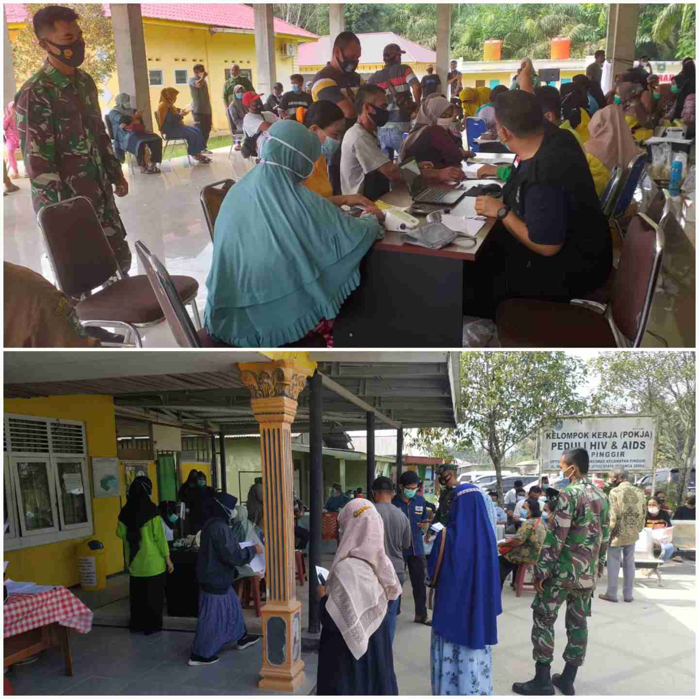 Babinsa Koramil 04/Mandau Tinjau Vaksin Massal Di Puskesmas Serai Wangi dan Sekitarnya