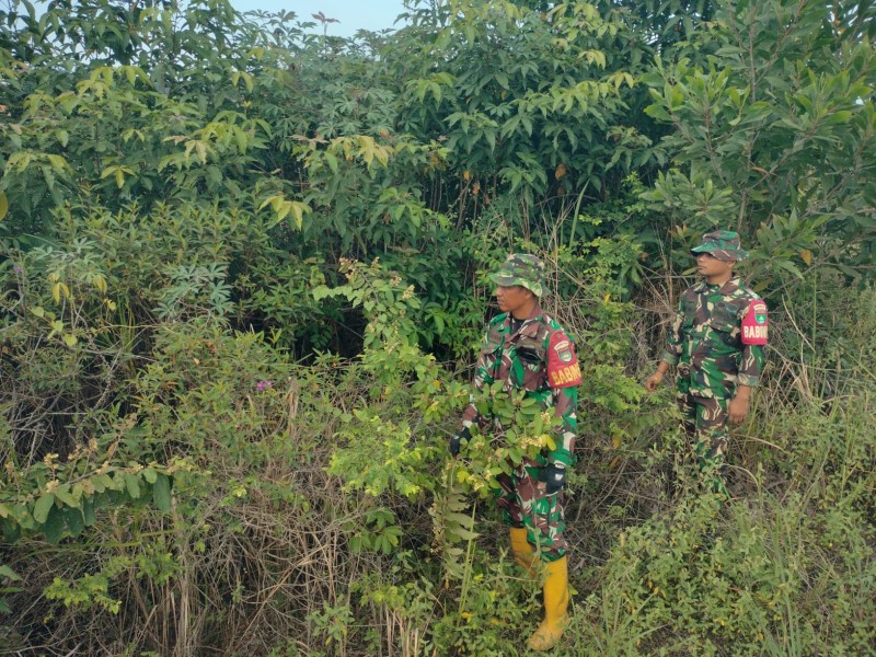 Babinsa Serka Handoko, Praka I.K Sinaga Patroli Karhutla di Desa Petani, Bathin Solapan, Bengkalis