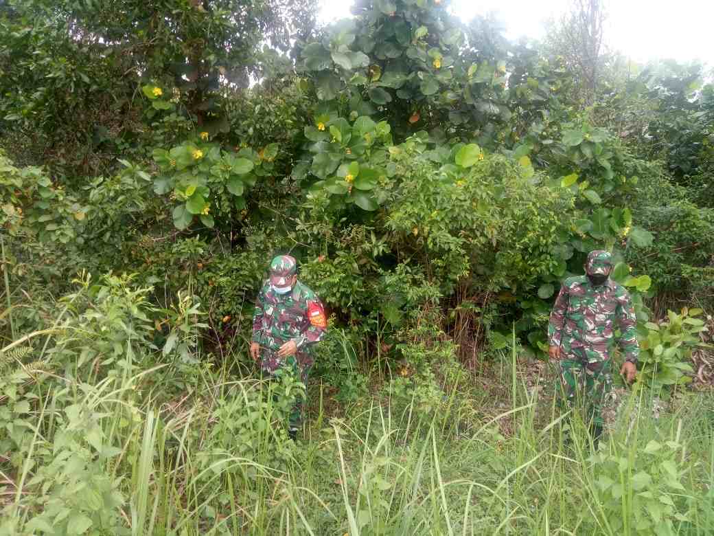 Serma Yulihar dan Serda Rosdianto Memantau Titik Hot Spot di wilayah Desa Buluh Manis