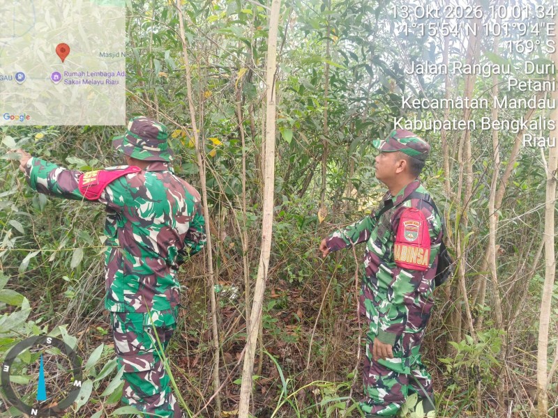 Patroli Karhutla Terus dilakukan, Babinsa Sertu A.T Silaban, Sertu FS.Sihotang cek Lahan Rawan di Desa Petani, Batsol