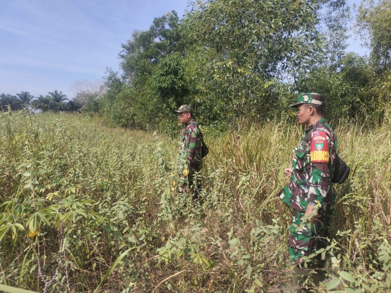 Babinsa Serka SDG Barus, Sertu A.T Silaban Patroli Karhutla di Jalan Siak, Desa Petani, Bengkalis