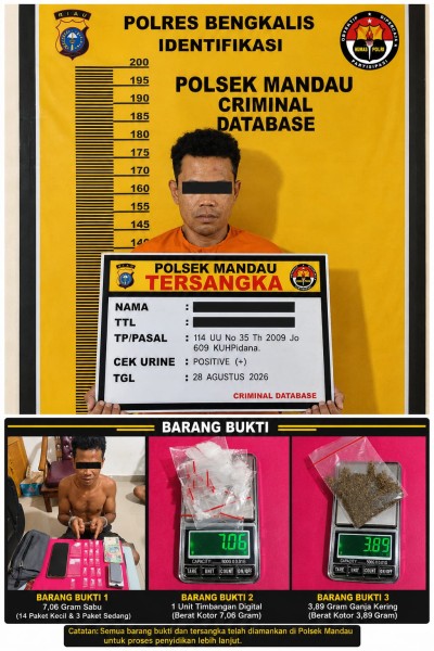 7,6 Gram sabu serta 3,89 Ganja Kering, RK Masuk Jeruji Besi