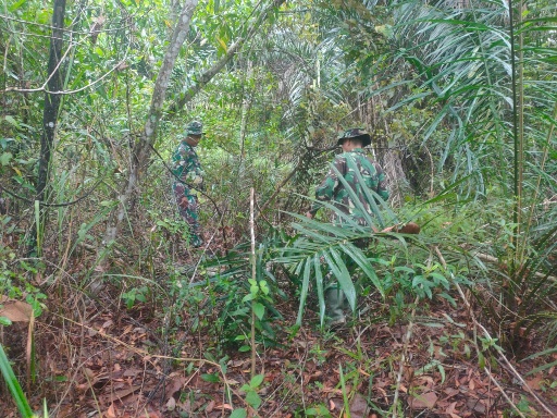 Antisipasi Karhutla, Babinsa 03/Mandau Serda M. Fikri dan Kopda Bambang di Kelurahan Pematang Pudu