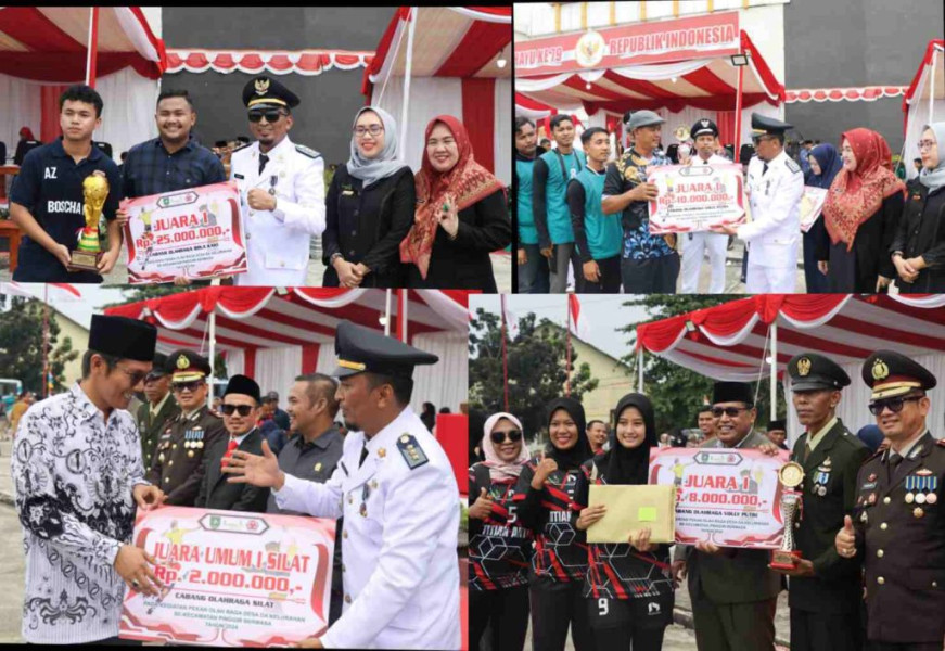 Bahagia di HUT RI ke - 79, Sang Juara Poradeskel Bermasa 1 Terima Piala dan Uang Pembinaan dari Camat Pinggir