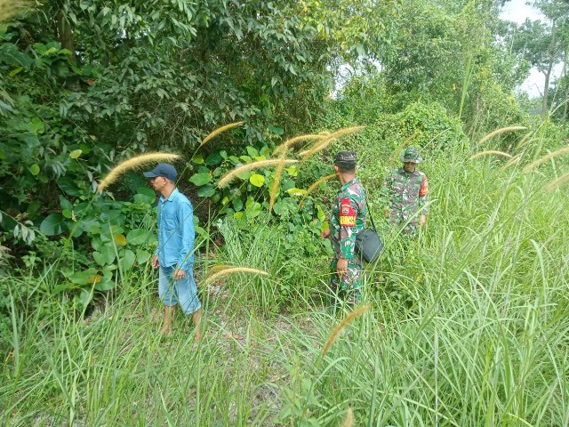 Babinsa Koramil 03/Mandau Serda M. Fikri dan Kopda Bambang Laksanakan Patroli Karhutla di Tasik Serai