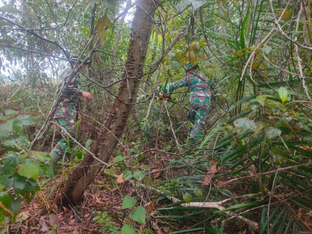 Patroli Rutin Cegah Karhutla, Babinsa Serda M. Fikri dan Kopda Bambang Berpatroli di Kesumbo Ampai