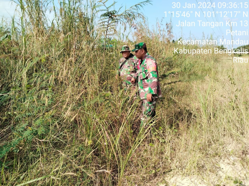 Upaya Cegah Karhutla, Babinsa Pelda Armen, Sertu Chandrawan dan Koptu Muchsin di Desa Petani