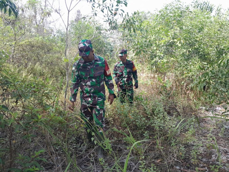 Babinsa Serma Fauzi, Sertu M. Fikri, Serda Riza Hamdani Patroli Karhutla di Jalan Rangau, Desa Petani, Kecamatan Batsol