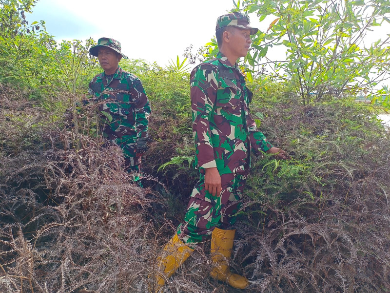 Upaya Cegah Karhutla, Babinsa Pelda Yulihar, Sertu Roy P., Sertu Handoko, di Desa Petani