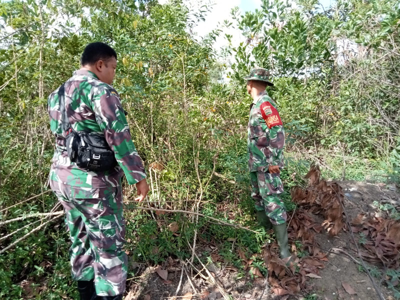 Cegah Karhutla, Babinsa Sertu Candrawan, Sertu P Sinaga dan Serda M. Fikri di Jalan Bekasap Bangko, Petani