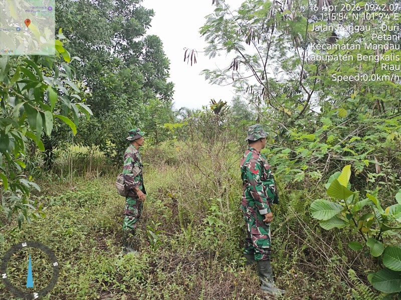 Babinsa Serka Robbi, Koptu Bambang  Patroli Karhutla di Jalan Rangau, Desa Petani, Kecamatan Bathin Solapan