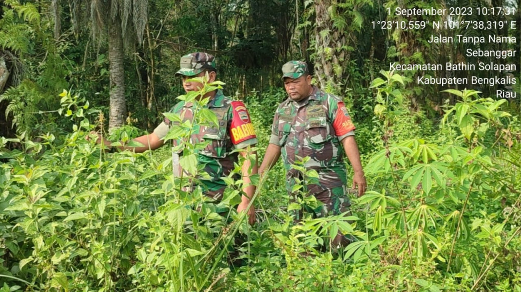 Terus Laksanakan Patroli, Babinsa Koramil 03/Mandau Sertu Chandrawan dan Serda Awaluddin di Desa Boncah Mahang