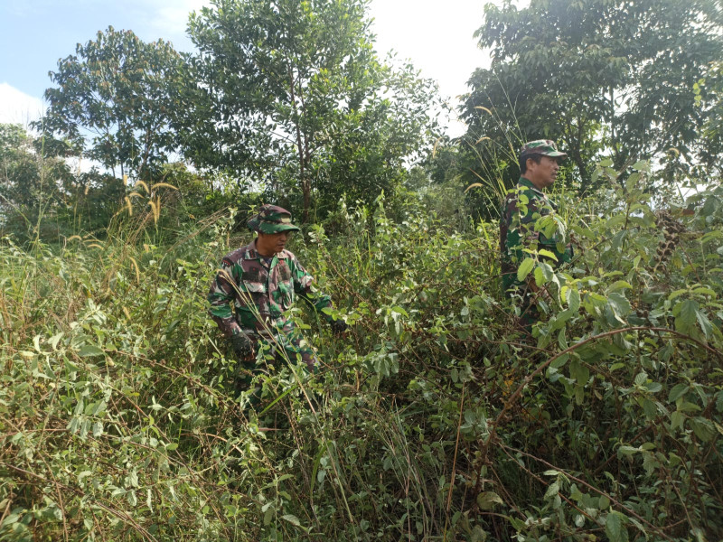 Terus Laksanakan Patroli, Babinsa Koramil 03/Mandau Pelda Yulihar, Sertu Rosdianto dan Sertu Robby di Desa Petani