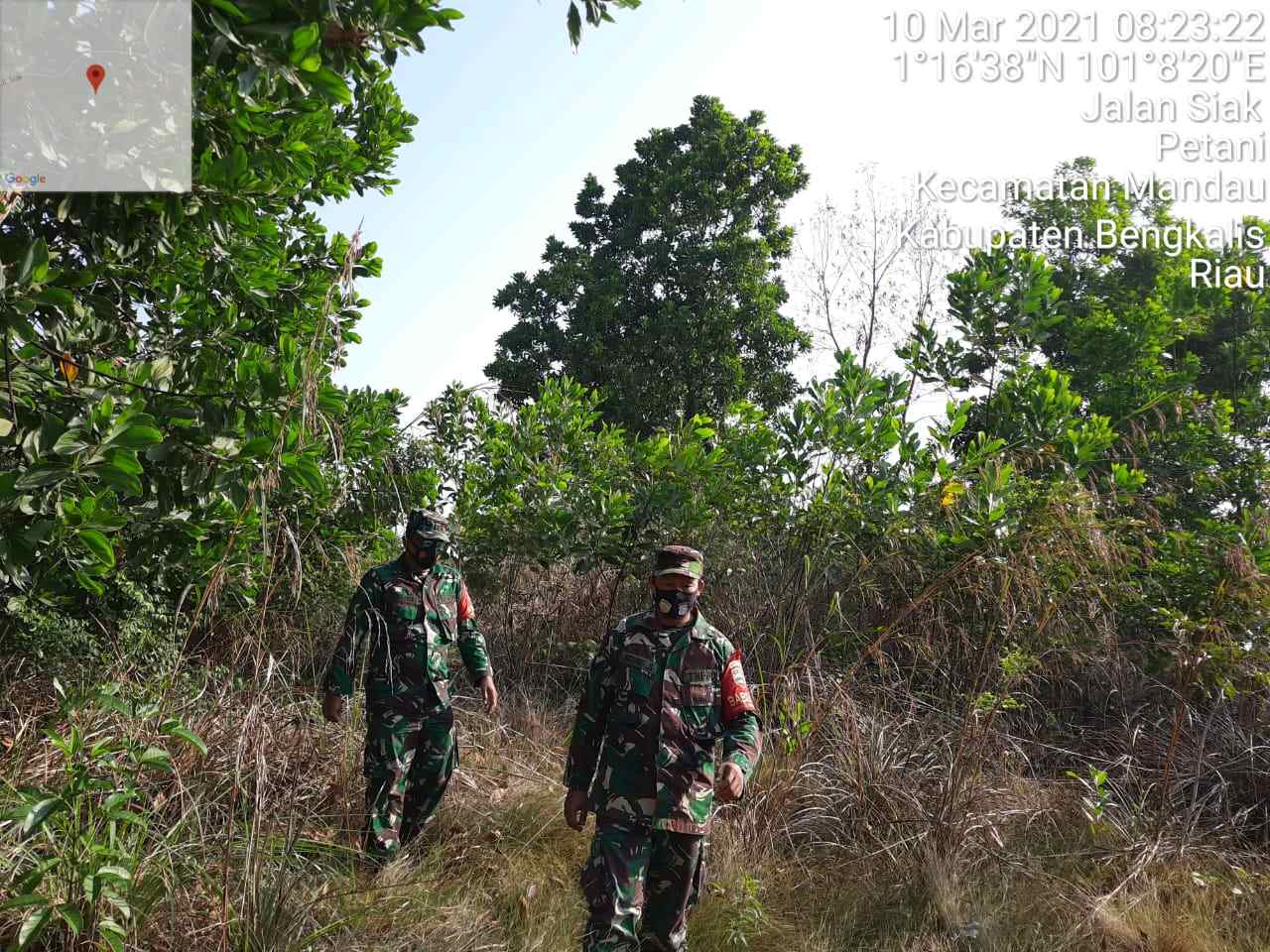 Sertu Agung Saputro Patroli Cegah Karhutla di Desa Petani