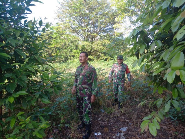 Patroli Rutin Cegah Karhutla, Babinsa Serka Fauzi dan Sertu Agung Saputro Berpatroli di Kelurahan Pematang Pudu