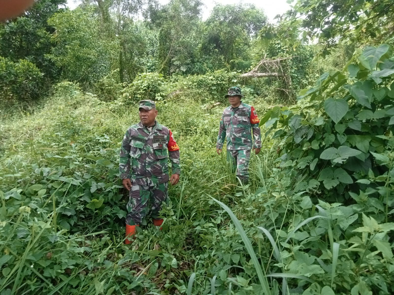 Untuk Mencegah Karhutla, Babinsa Mandau Sertu P. Sinaga, Sertu Paino dan Kopda P. Samosir di Kelurahan Gajah Sakti