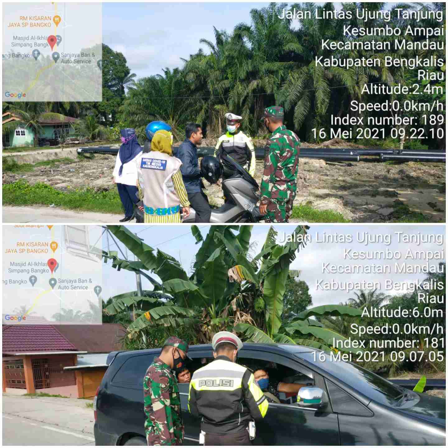 Dampingi Polri, Babinsa Tinjau Pos Penyekatan Simpang Bangko Bathin Solapan