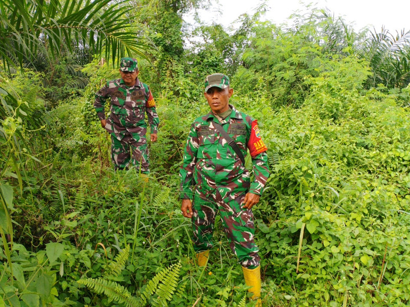 Babinsa Pelda Armen, Serka Fauzi dan Pratu Kifron, berpatroli Karhutla di Mandau