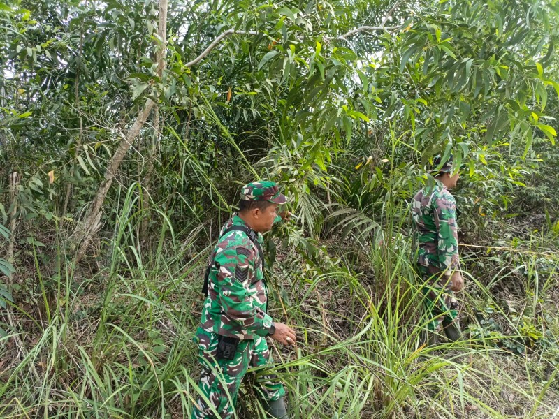 Babinsa Serma N.Saragih, Serka Agung Patroli Karhutla di Desa Petani, Kecamatan Bathin Solapan