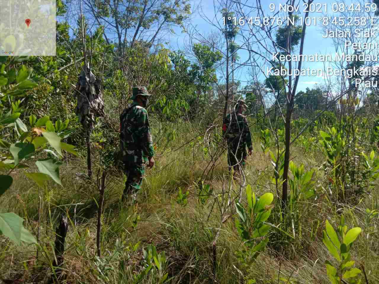 Serma Sutrisno dan Sertu Alinaspi Patroli Karhutla di Desa Petani Jalan Lingkar