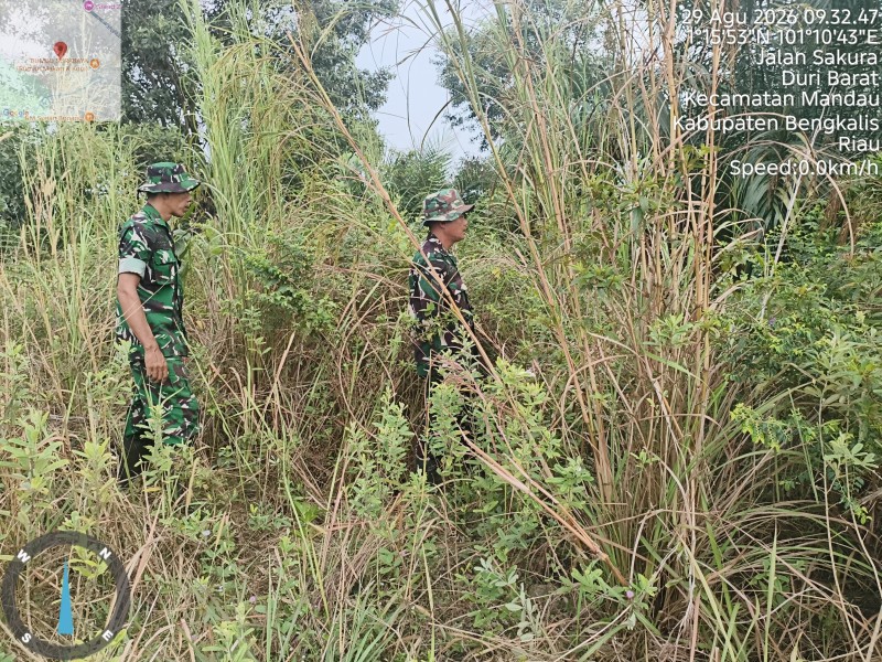 Patroli Karhutla Terus dilakukan, Babinsa Serka Ali Naspi, Serka Robbi cek Lahan Rawan di Pematang Pudu