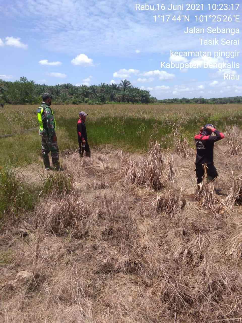 Serda S. Sijabat Patroli Titik Hot Spot di Desa Tasik Serai Barat Kecamatan Talang Muandau
