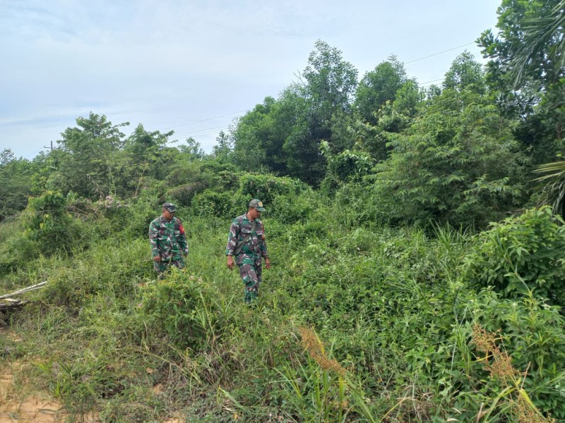 Babinsa Peltu Sigit.NW, Sertu Joni.R Patroli Karhutla di Jalan Rangau, Kecamatan Bathin Solapan