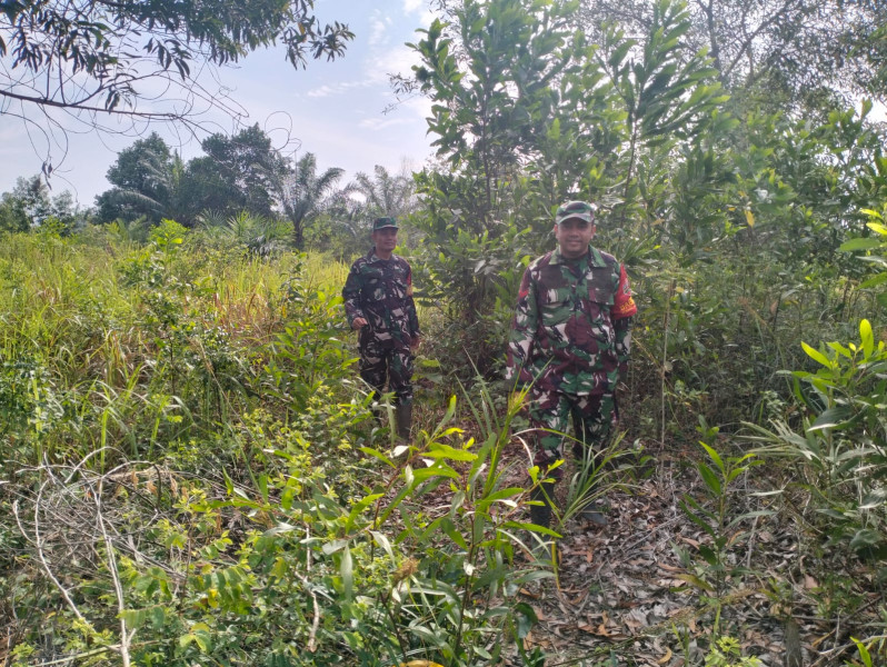 Babinsa Pelda Armen, Serka SDG Barus, Koptu M. Khan, berpatroli Karhutla di Jalan Sakura