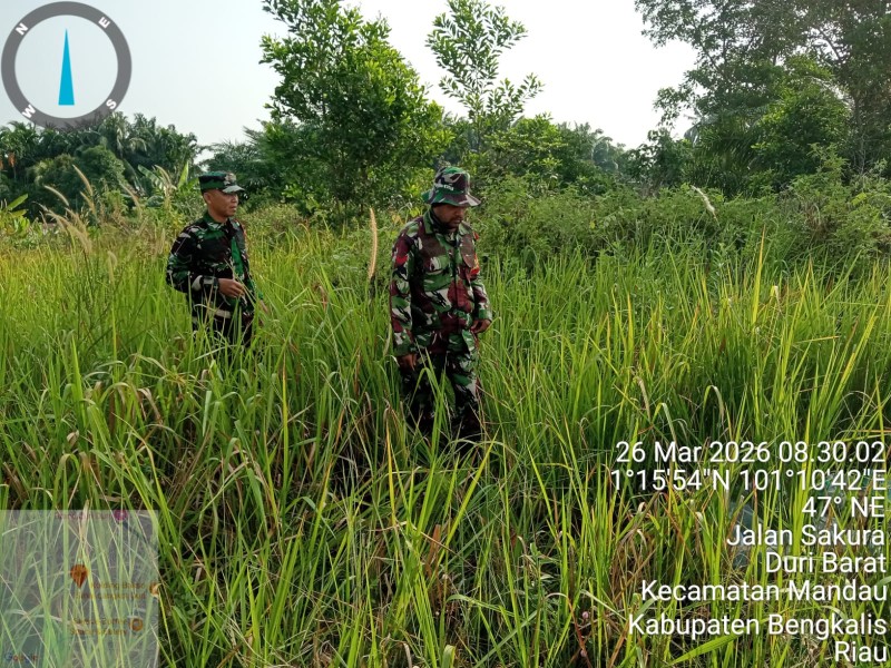 Babinsa Sertu Fikri, Koptu M.Khan Patroli Karhutla di Kelurahan Duri Barat