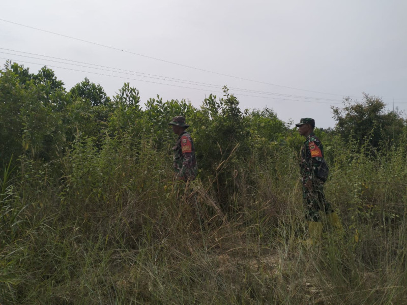 Untuk Mencegah Karhutla, Babinsa Mandau Pelda Armen, Serka Ristiyo dan Serda Joni R. di Desa Petani